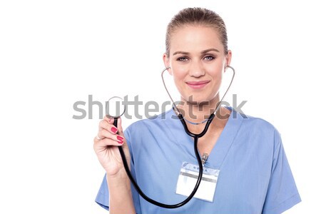 Zdjęcia stock: Kobiet · lekarz · stwarzające · stetoskop · młodych · pani