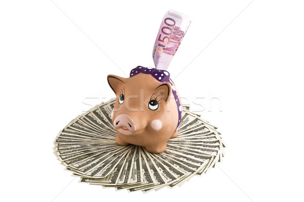 Moneybox - pig with  dollars and euro Stock photo © stokato