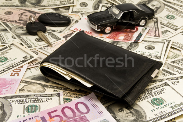 Auto Autoschlüssel offenen Tür Dollar Leder Brieftasche Stock foto © stokato