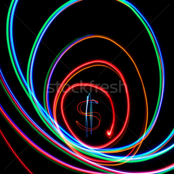 Dollar neon Spirale schwarz Geld Technologie Stock foto © stokato