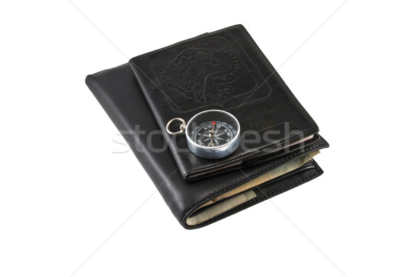 Leather wallet, passport and compass Stock photo © stokato