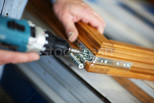 Kezek ács zsanér fából készült ajtó Stock fotó © stokkete