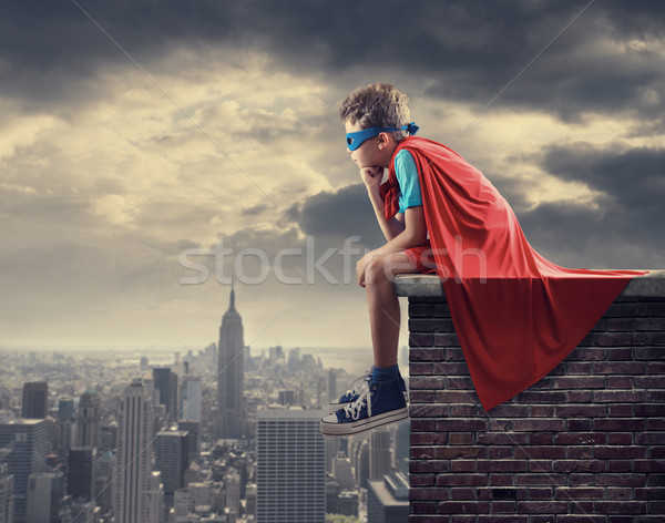 Superhero dreams oraş masca Imagine de stoc © stokkete