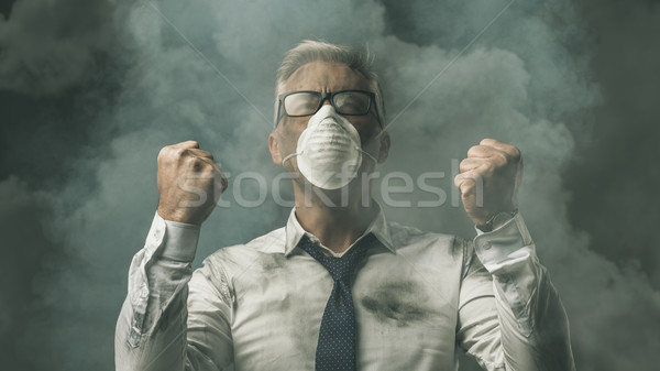 Foto stock: Zangado · empresário · poluição · ar · negócio