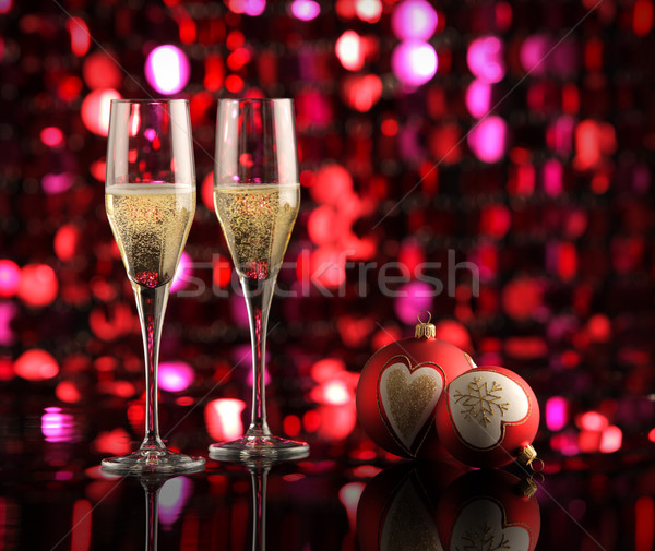 Viering champagne bril christmas decoraties partij Stockfoto © stokkete