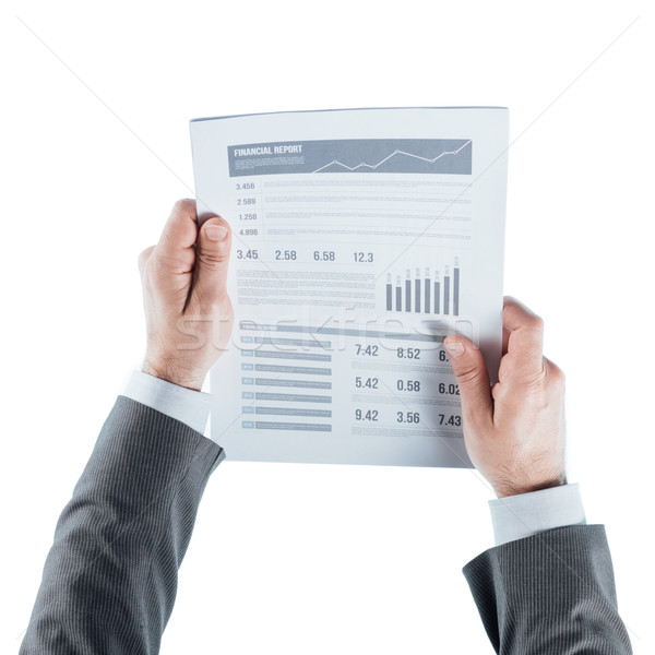 üzletember pénzügyi beszámoló üzletember tart adat fehér Stock fotó © stokkete