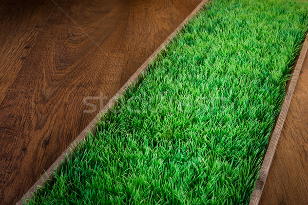 Sztuczny drewnianej podłogi sztuczna trawa ogrodnictwo środowiskowy Zdjęcia stock © stokkete