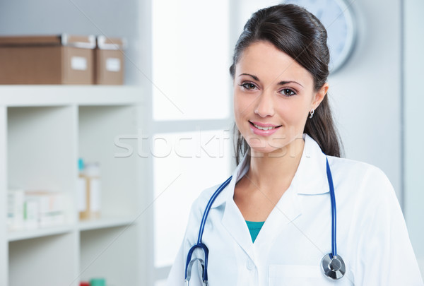 Foto stock: Hermosa · femenino · médico · retrato · mujer · oficina