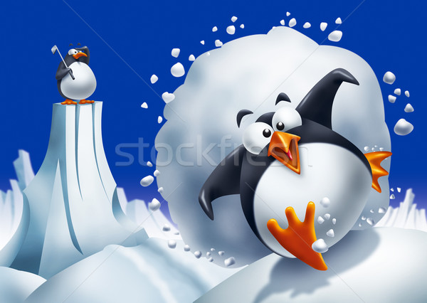 Penguin escaping avalanche Stock photo © stokkete
