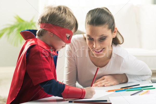 Zeichnung zusammen Mutter Sohn genießen Zeit Stock foto © stokkete