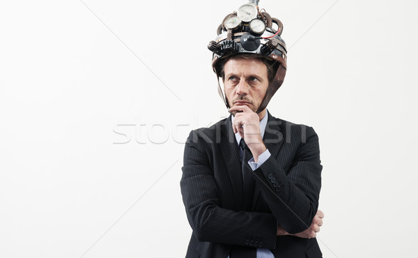 創意 商人 蒸汽朋克 頭盔 思維 手 商業照片 © stokkete