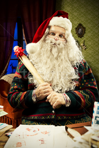 ストックフォト: 陽気な · クリスマス · 肖像 · いい · サンタクロース · 野球用バット
