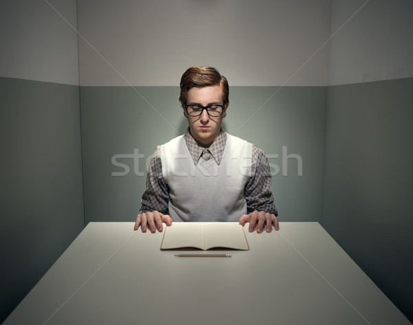 Retro geek with notebook Stock photo © stokkete
