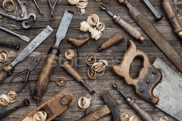 Old carpentry tools on the workbench Stock photo © stokkete