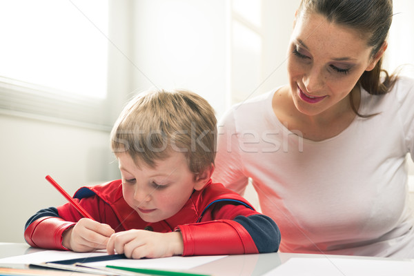 Spielen Lernen zusammen Mutter Kind Stock foto © stokkete