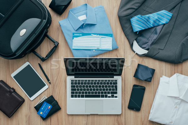 Packung Geschäftsreise alle Tasche Laptop Desktop Stock foto © stokkete