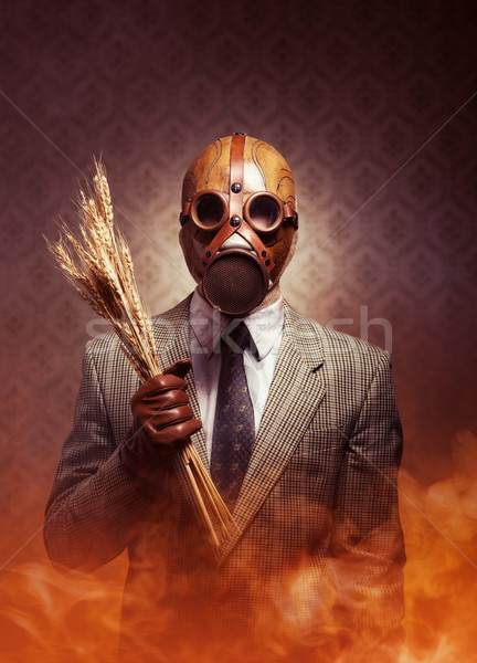 Fertőzött étel szennyezés férfi visel gázmaszk Stock fotó © stokkete