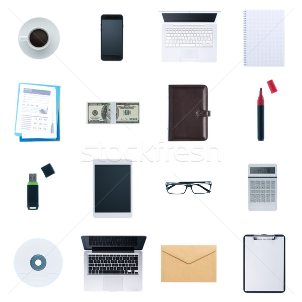 Сток-фото: бизнеса · Desktop · объекты · набор · изолированный · белый