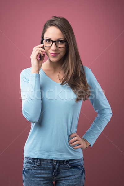 Cute girl on the phone Stock photo © stokkete