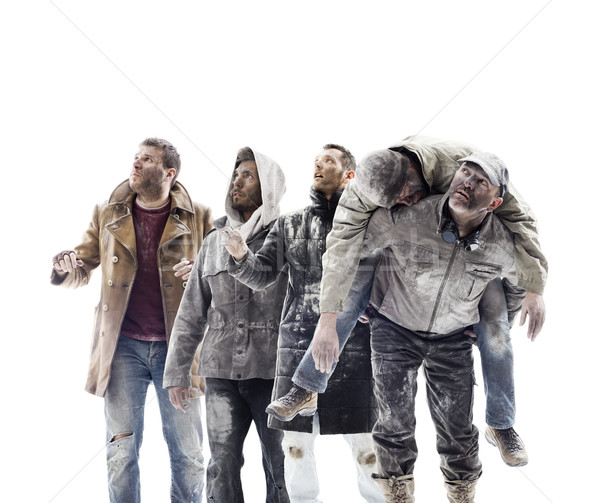 Emberek aggódó csoportkép néz égbolt fehér Stock fotó © stokkete