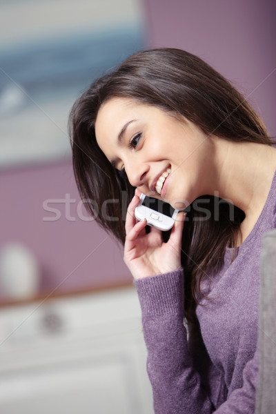 Foto stock: Retrato · jovem · sorrindo · telefone · negócio · mulheres