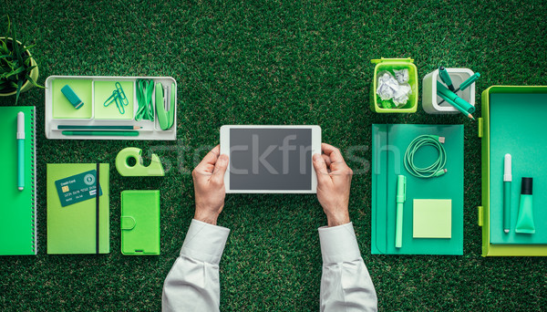 Stok fotoğraf: Yeşil · iş · iletişim · işadamı · dijital · tablet