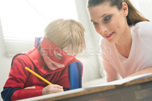 Zeichnung zusammen Mutter Sohn genießen Zeit Stock foto © stokkete