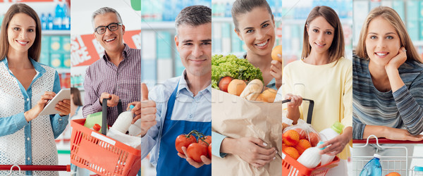 Personas supermercado sonriendo tienda clientes comestibles Foto stock © stokkete