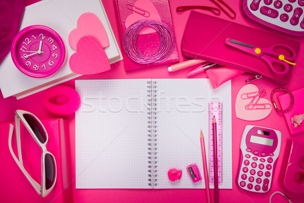 Girly pink desktop and stationery Stock photo © stokkete
