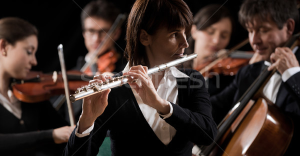 Classical music concert: flutist close-up Stock photo © stokkete