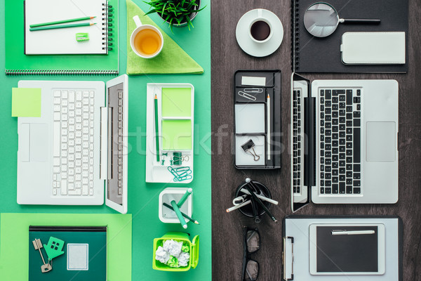Kantoor werkruimte groene desktop een kant Stockfoto © stokkete