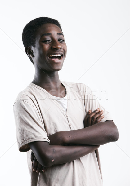 Afrikai fiú portré fehér mosolyog nevet Stock fotó © stokkete