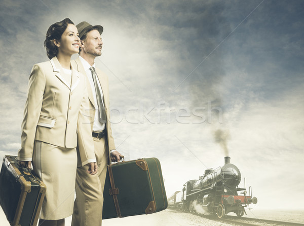 Stock photo: Vintage couple leaving for vacations