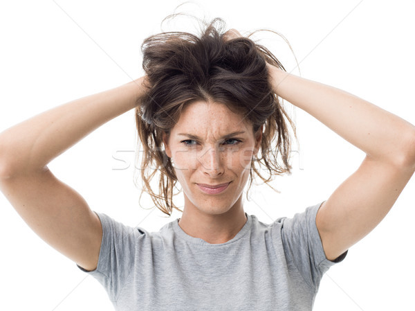 Angry woman having a bad hair day Stock photo © stokkete