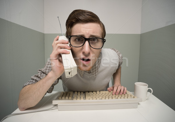 Nerd guy on the phone Stock photo © stokkete
