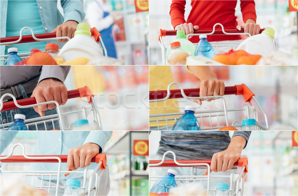 Oameni cumpărături supermarket băcănie Cosul de cumparaturi Imagine de stoc © stokkete