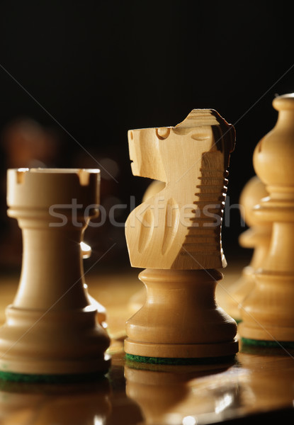 Sakk sakkfigurák alacsony mező fókusz ló Stock fotó © stokkete