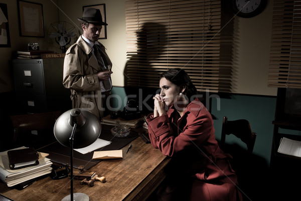 Dedektif genç dalgın kadın ofis üzücü Stok fotoğraf © stokkete