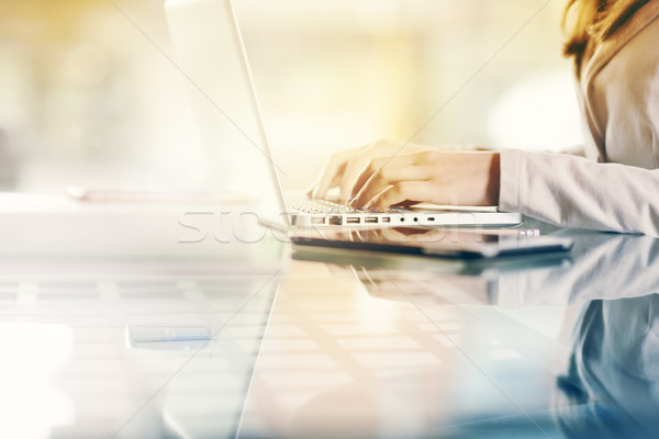 Femme d'affaires mains professionnels travaux portable [[stock_photo]] © stokkete