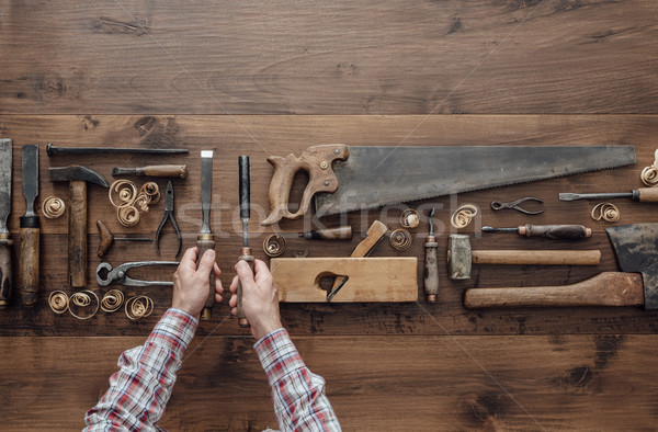Carpenter holding tools Stock photo © stokkete