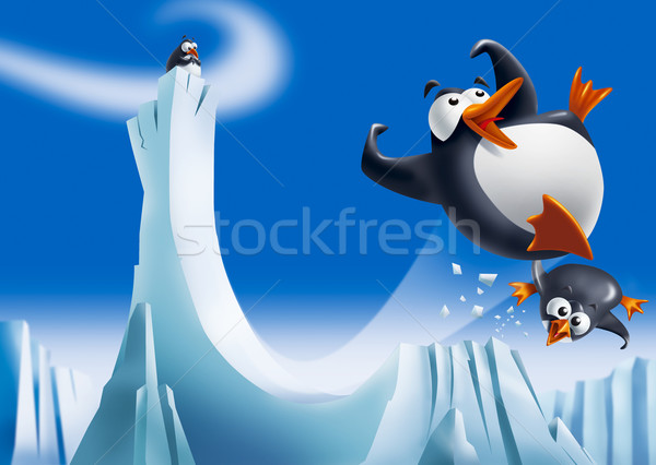 Funny penguins on ice slide Stock photo © stokkete