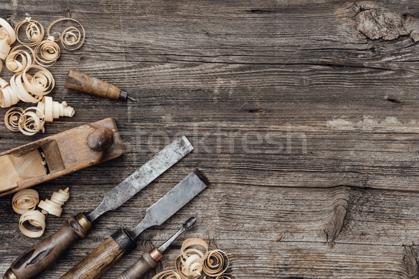 Old carpentry tools on the workbench Stock photo © stokkete