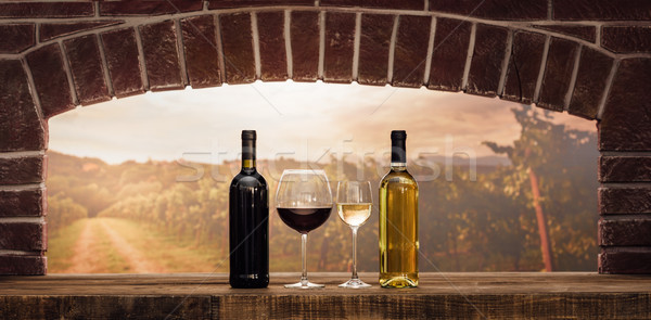 Wijnproeven kelder wijnkelder Rood witte wijn flessen Stockfoto © stokkete