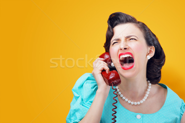 Böse Frau schreien Telefon Jahrgang schreien Stock foto © stokkete