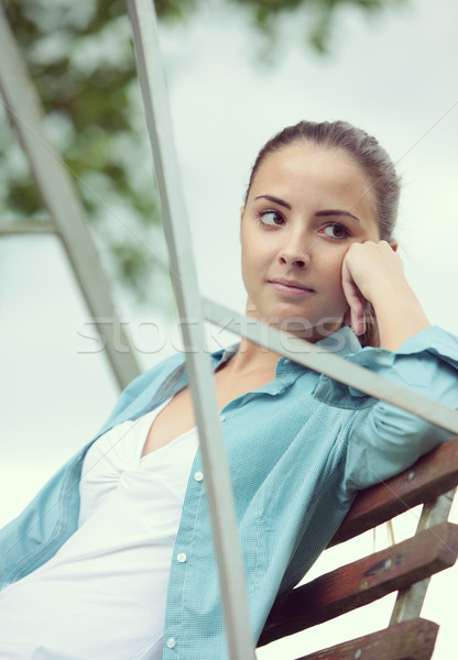 女性 屋外 肖像 若い女性 座って シーソー ストックフォト © stokkete