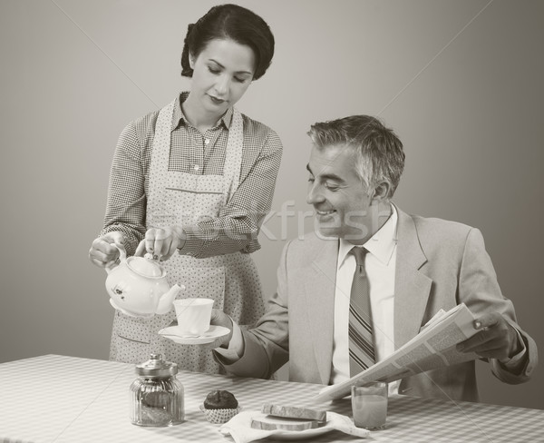 1950s style couple having breakfast Stock photo © stokkete