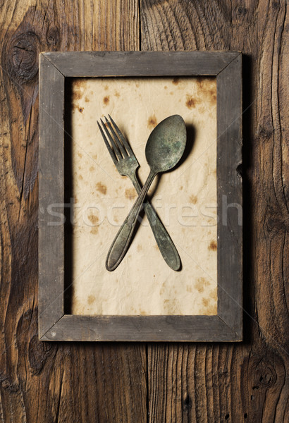Fork and spoon, framed, old style Stock photo © stokkete