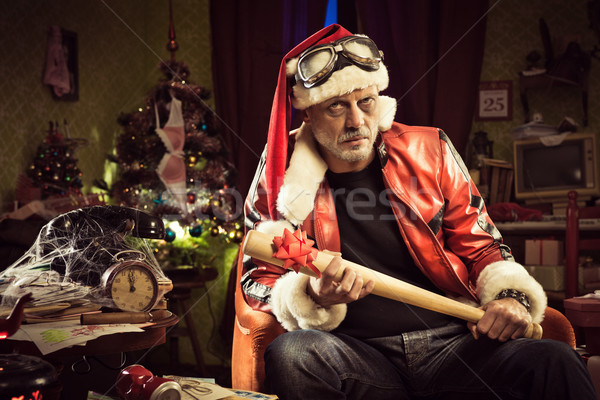 壞 聖誕老人 聖誕節 禮物 棒球棒 看 商業照片 © stokkete