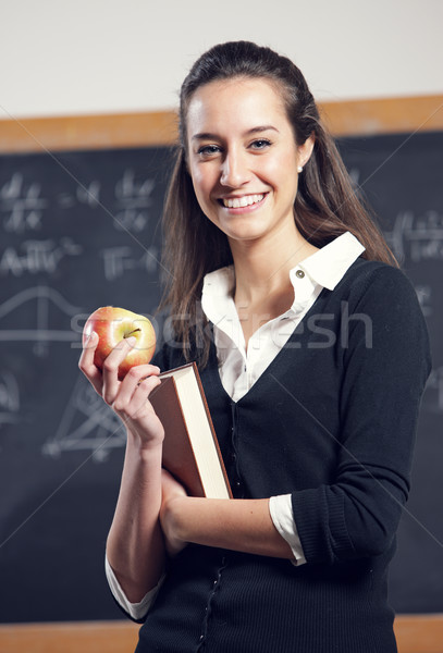 肖像 笑みを浮かべて 若い女性 大学生 教師 黒板 ストックフォト © stokkete