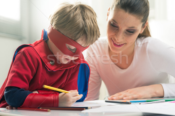 Zeichnung zusammen Mutter Sohn genießen Zeit Stock foto © stokkete